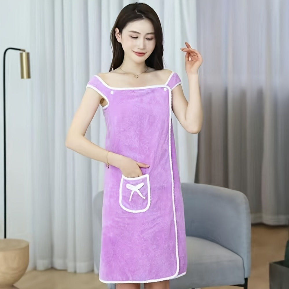 Wearable Bath Towel Wrap Coral Fleece Bow-Knot Strapless Bathrobe Quick Dry Absorbent 260GSM Soft Skin-Friendly Adult Shower Towel