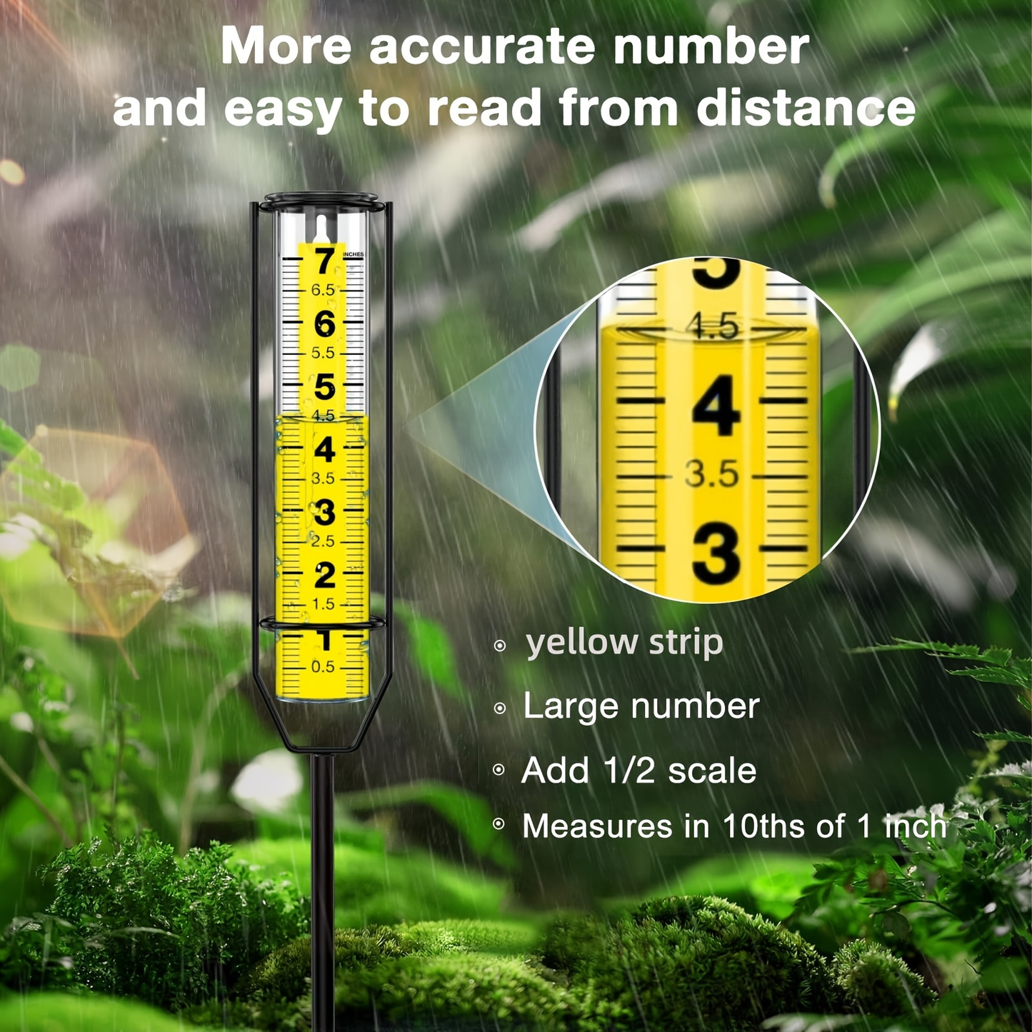 Rain Gauge Outdoor – Large Transparent Freeze-Proof Rain Gauge with Metal Frame, Adjustable Height, Easy-to-Read Measurement for Garden