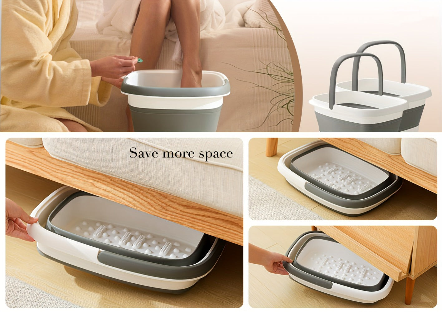 Foldable Foot Bath Tub Collapsible Foot Soak Basin 3.96 Gallon with Carry Handle Portable Pedicure Soaking Tub Space-Saving Easy Clean