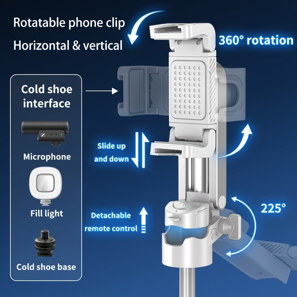 One-Click Release Selfie Stick Tripod 16 Inch Extendable with Wireless Bluetooth Remote & 360° Rotating Bracket