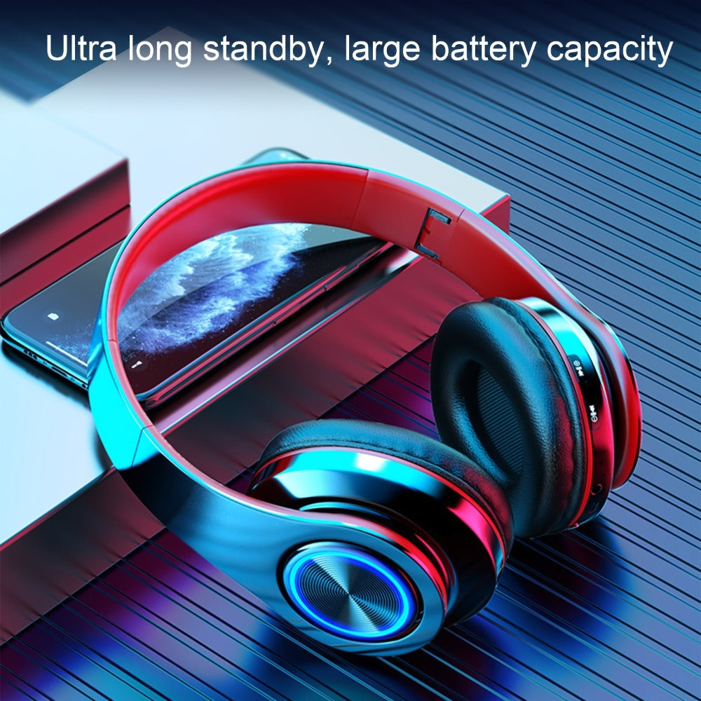LED Light Over-Ear Wireless Headphones Deep Bass Subwoofer, Active Noise Cancelling Foldable Headset Bluetooth 5.3
