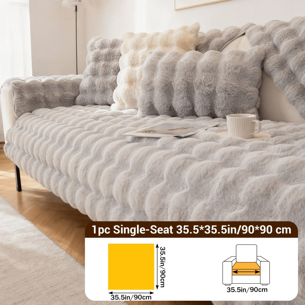 Sofa Cover Bubble Faux Rabbit Fur Panels with Silicone-Dot Backing for Seat, Armrest or Backrest