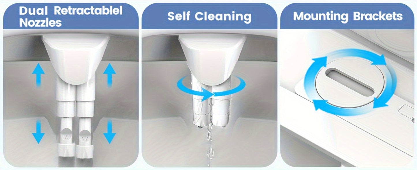 Ultra-Slim Non-Electric Bidet Attachment for Toilet, Self-Cleaning Dual Retractable Nozzles, Adjustable Water Pressure, Fresh Water Sprayer