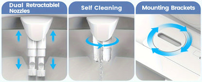 Ultra-Slim Non-Electric Bidet Attachment for Toilet, Self-Cleaning Dual Retractable Nozzles, Adjustable Water Pressure, Fresh Water Sprayer
