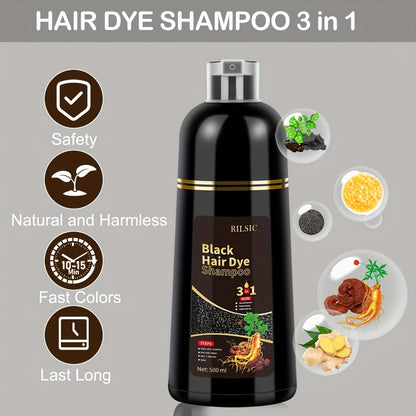 Herbal Hair Dye Shampoo 3-in-1 with Plant Squalene 2pcs 16.91oz, Instant Gray Hair Coverage, Natural Color in Minutes