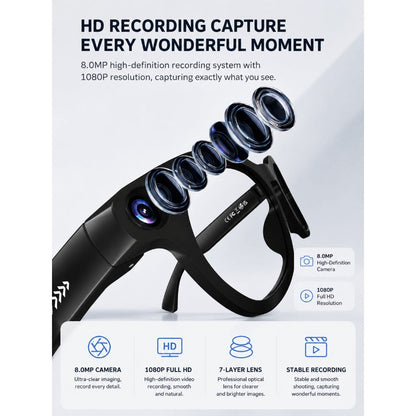 Smart Glasses with Camera and Bluetooth, 8MP Camera Eyewear with Translation, Object Recognition, Touch Control and Bluetooth Audio