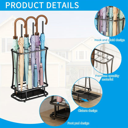Metal Umbrella Stand with Drip Tray – 4-Tier Freestanding Umbrella Holder, Sleek Polished Finish, Space-Saving Entryway Storage for Home