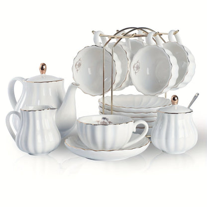 Porcelain Tea Set for 6 - 22 Piece British Royal Floral Service with Teapot, Cups & Saucers, Sugar Bowl