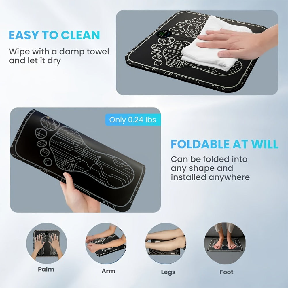 EMS Foot Massager Pad with TENS Therapy, Portable Electric Foot Massage Machine, Reusable Pad, Multiple Mode Adjustment