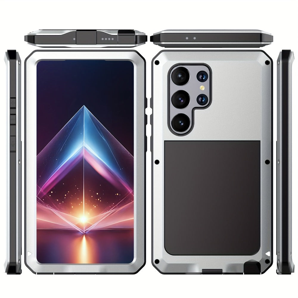 Phone Case with Metal Frame, Integrated Glass Screen Protector and S Pen Opening for Select Galaxy S23-S25 Models