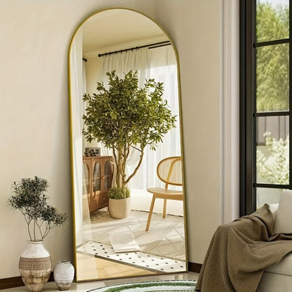 Full Length Mirror Floor Standing with LED Light – Arched & Rect Aluminum Frame Dressing Mirror for Bedroom Living Room, Black/Golden/White