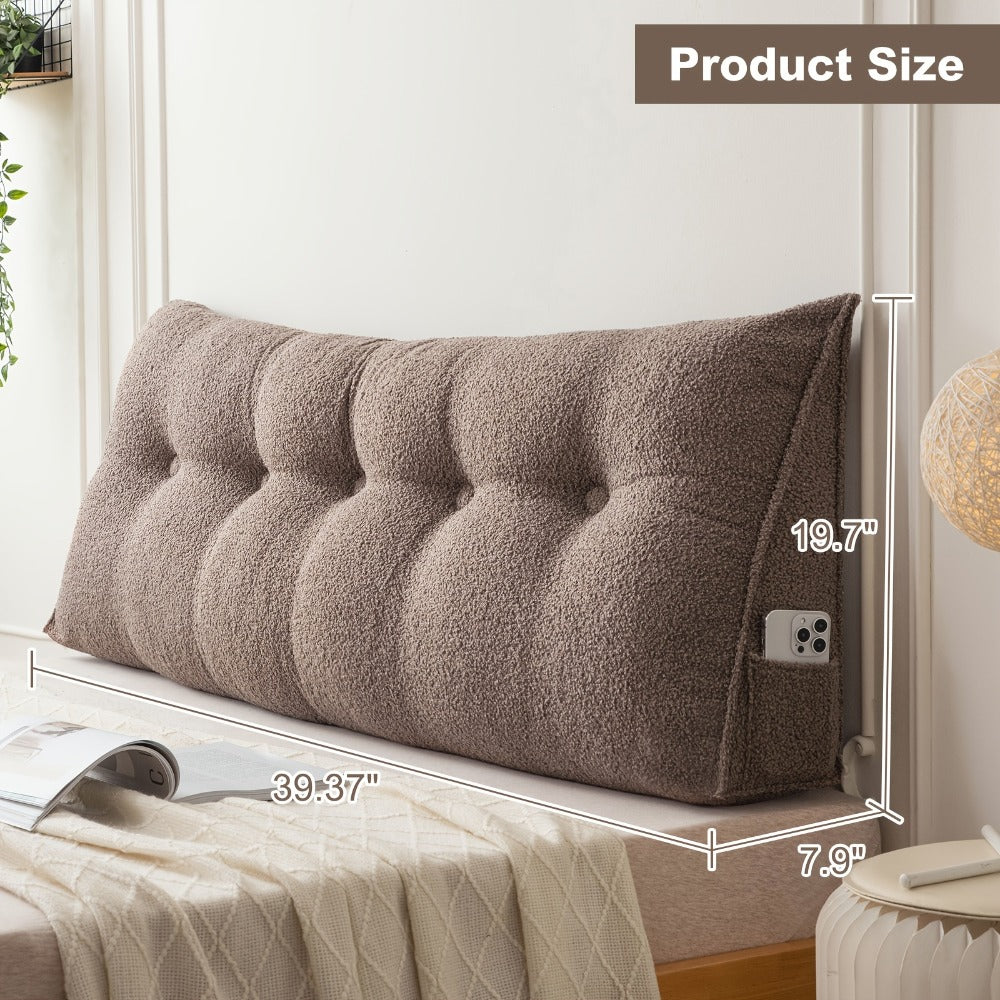 Bed Wedge Pillow Headboard Pillow with Side Pockets Removable Cover Teddy Velvet Reading Pillow Twin Queen King