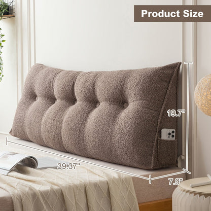 Bed Wedge Pillow Headboard Pillow with Side Pockets Removable Cover Teddy Velvet Reading Pillow Twin Queen King
