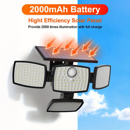 Solar Outdoor Motion Sensor Light 4-Head 3000LM, 270° Wide Angle, 3 Modes, Remote Control for Garden, Pathway and Patio Lighting