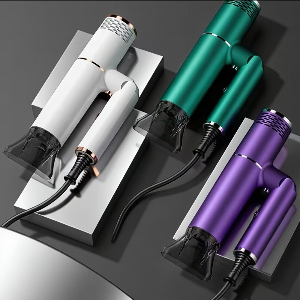 Foldable Hair Dryer with Storage Stand, Concentrator-Style Nozzle, Hot and Cold Air Labels and Four Colors