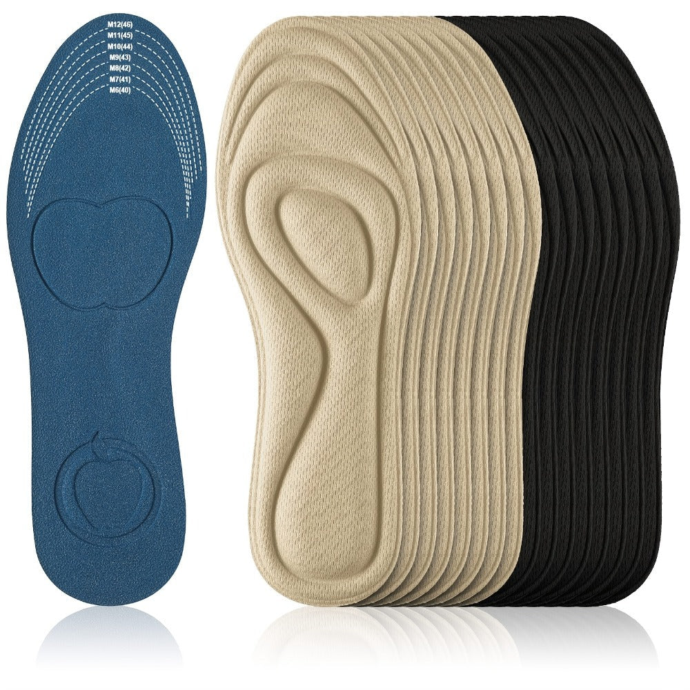 Eight-Pair Neutral Sponge Replacement Insoles with Contoured Heel and Forefoot Zones for Everyday Shoes