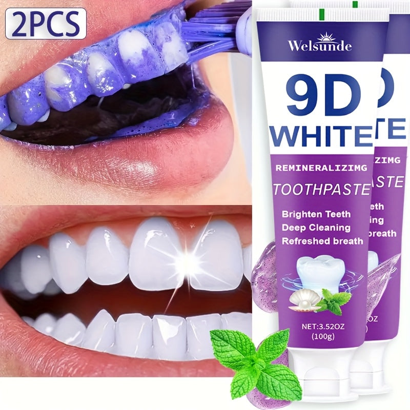 Two-Pack 100g Purple Mint Toothpaste with Hydroxyapatite and Niacinamide Listed on Ingredient Panel
