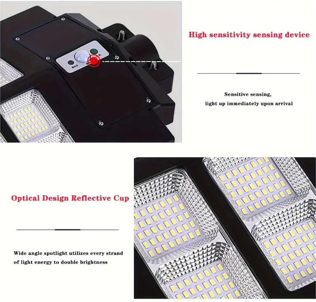 Solar Street Lights Outdoor 800 LED with Motion Sensor, 6500K Dusk to Dawn Flood Light, Remote Control