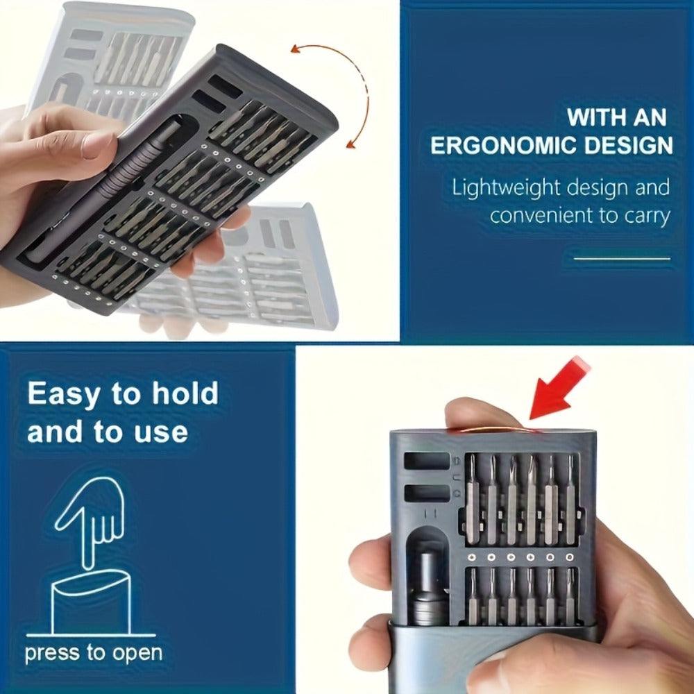 Precision Screwdriver Set 25PCS – Flat Head & Phillips Bits | Ergonomic Grip | All-in-One Kit for Electronics, Smartphones, Watches
