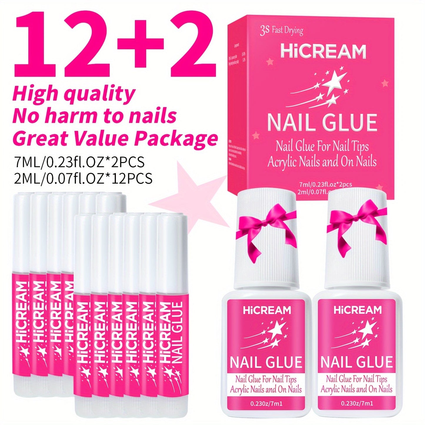 Nail Glue Set, MICHAN 14- or 28-Piece Configurations with 2ml Squeeze Tubes and Optional 7ml Brush Bottles