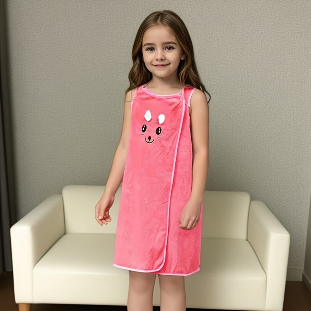 Bunny Ears Bath Towel Wrap for Girls - 250GSM Microfiber Cartoon Bath Skirt, Cute Kawaii Robe for Ages 6-12