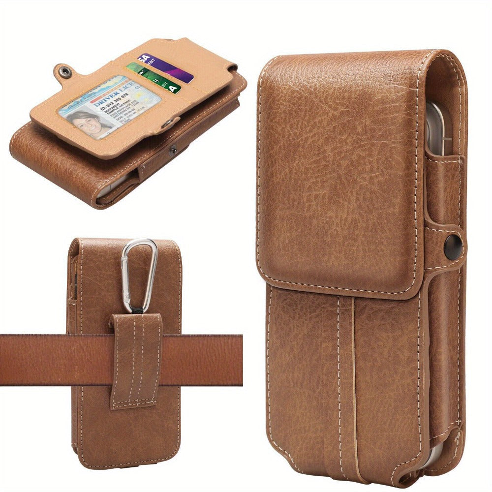 Phone Holster Belt Clip PU Leather Universal Waist Pouch 5.2–7.2 Inch – Vertical Carry Case with Metal Clip & Belt Loop for iPhone 16 15 14