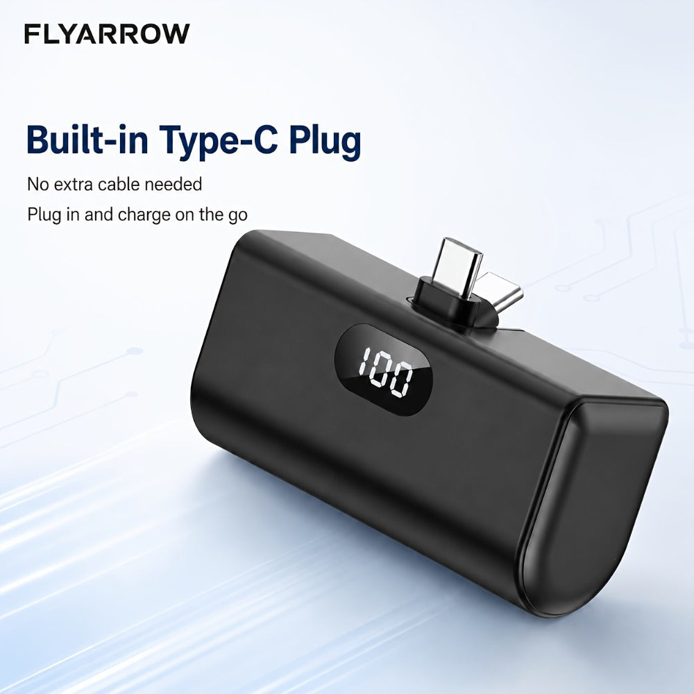 Power Bank 5000mAh Mini with Foldable USB-C Plug, 10W Listed Charging and Digital Display Pack