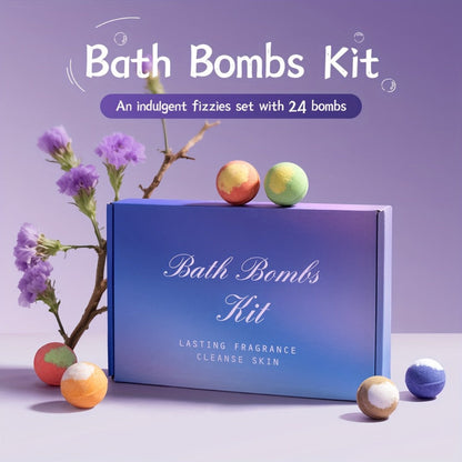 Bath Bombs, 24-Piece Essential Oil Gift Set with 20g Round Fizzers, Assorted Colors and Fragrance Styles