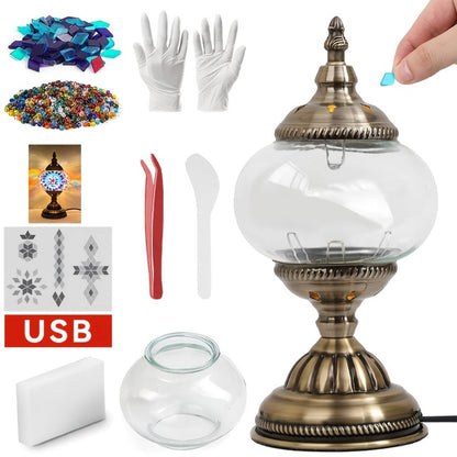 DIY Mosaic Lamp Kit Handmade Glass Table Lamp, Colorful Stained Glass Bedside Night Light with Antique Bronze Base