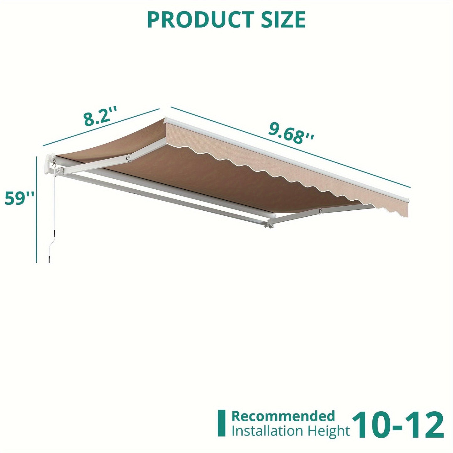 Retractable Awning Patio Manual Crank Aluminum UPF80+ for Garden, Patio and Yard Use, with the Listed Configuration