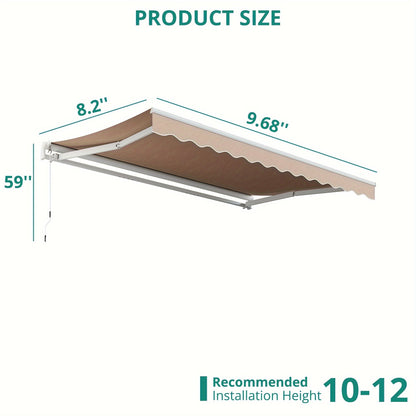 Retractable Awning Patio Manual Crank Aluminum UPF80+ for Garden, Patio and Yard Use, with the Listed Configuration