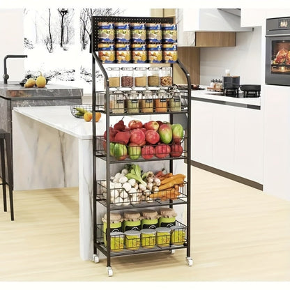 4-Tier Metal Display Rack with Wheels – Rolling Floor Shelf for Kitchen, Store & Home Storage Organization