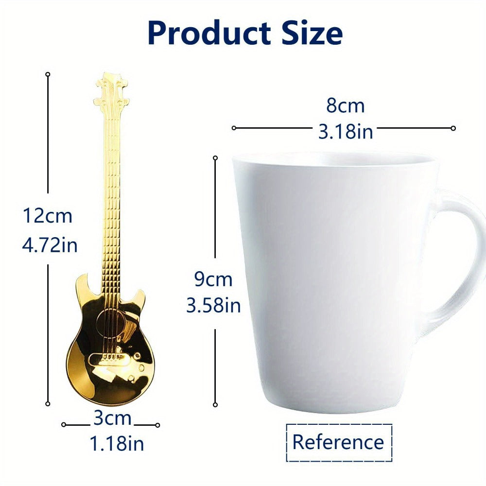 Guitar Shaped Spoons Set of 6 304 Stainless Steel Creative Teaspoons for Coffee Milk Tea Ice for Entryways, Bedrooms and Living Spaces