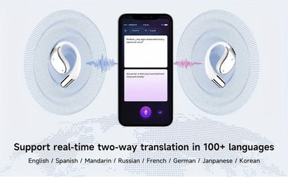 6-Mic AI Translation Bone Conduction Headset 144 Languages, Real-Time Translator Wireless Headphones