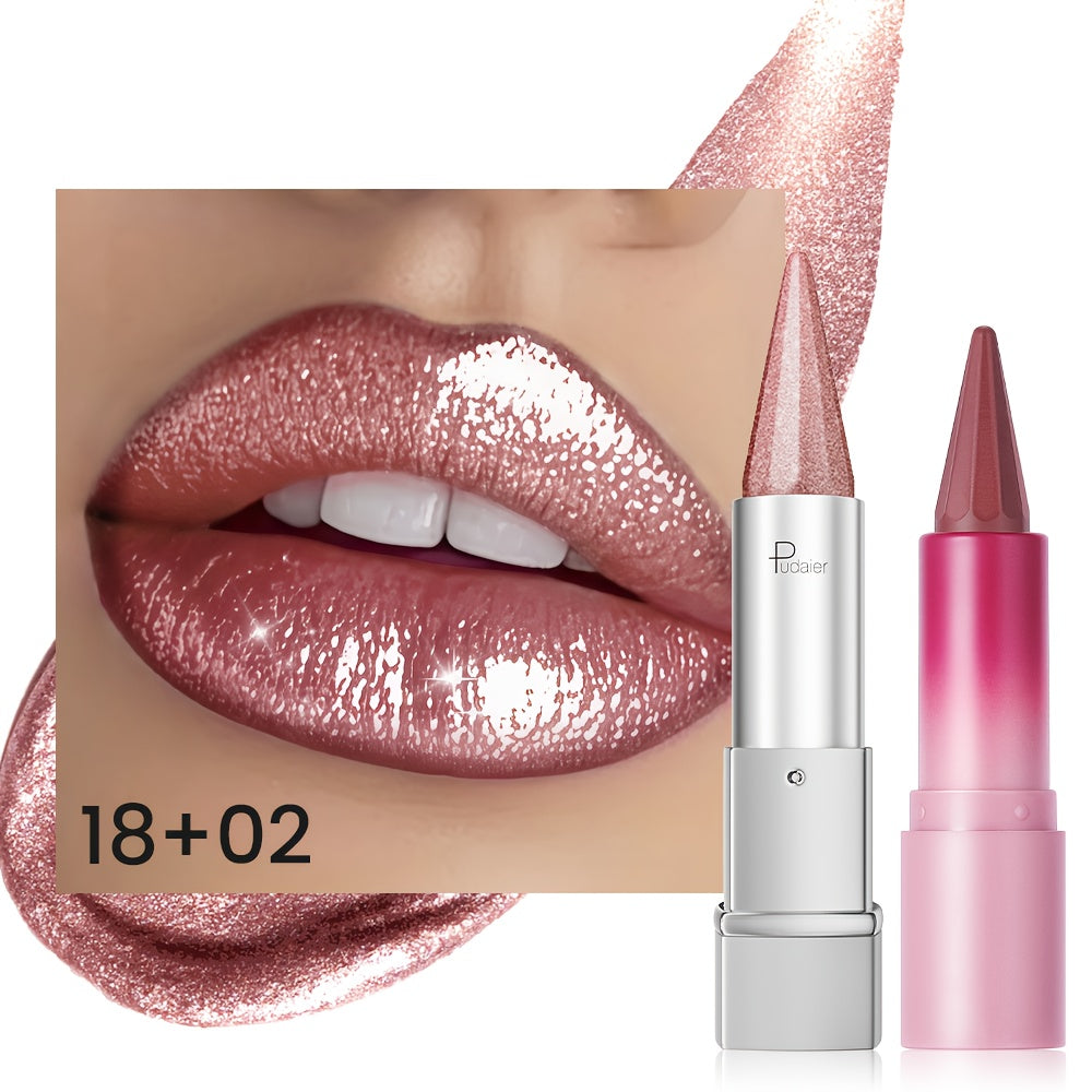 Lipstick Set 2pcs for Women – Highly Pigmented Waterproof Matte & Metallic Shimmer Lip Color Combo with Pointed-Tip Precision