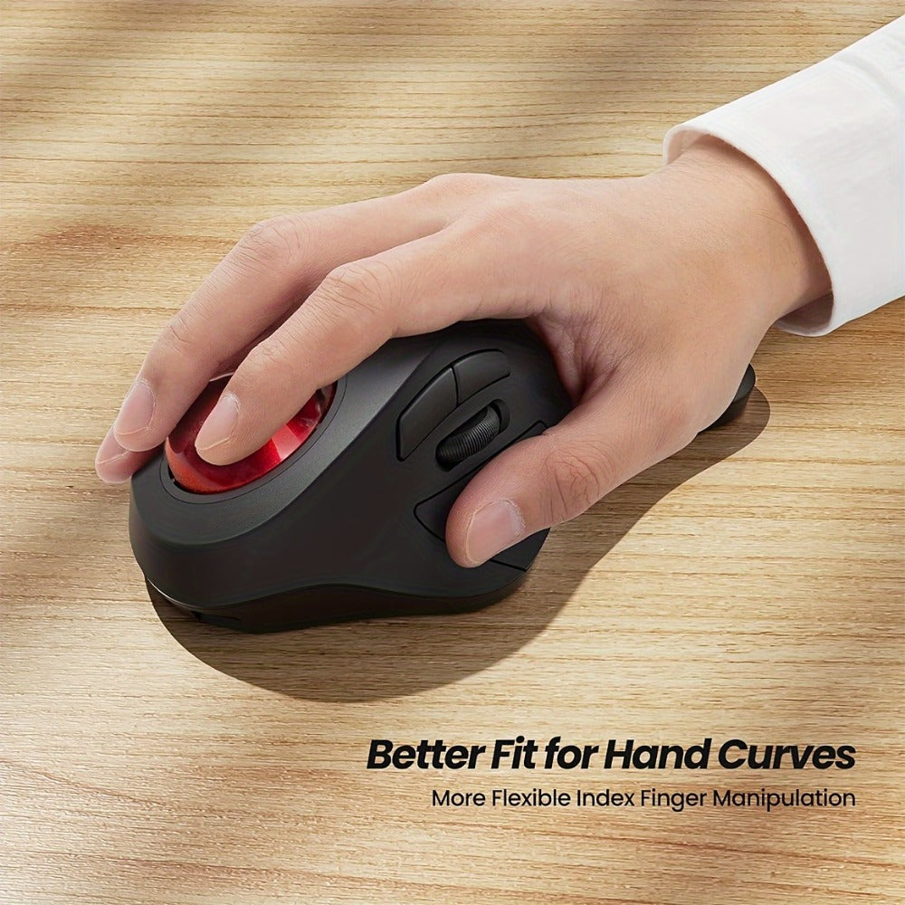 Wireless Trackball Mouse, Rechargeable Bluetooth & 2.4G, 44mm Index Finger Rollerball, 5 DPI Levels