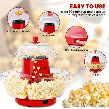 Hot Air Popcorn Maker with 4 Bowls, Oil-Free Electric Popcorn Machine 95% Pop Rate Ready in 3 Min