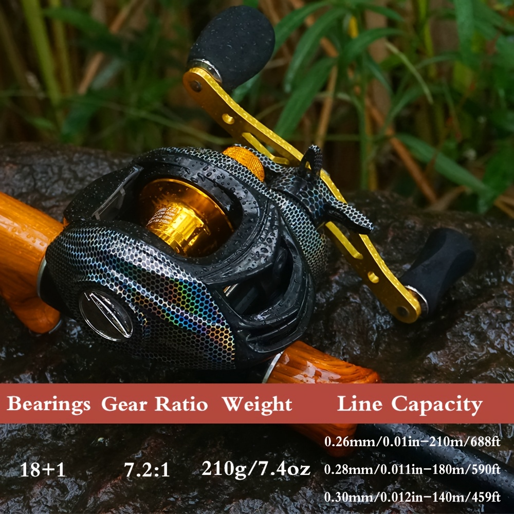Lightweight Baitcasting Reel with Magnetic Brake System – 22LB Max Drag, Ergonomic Handle, Saltwater Freshwater Fishing Reel for Bass Trout