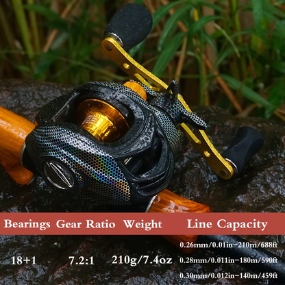 Lightweight Baitcasting Reel with Magnetic Brake System – 22LB Max Drag, Ergonomic Handle, Saltwater Freshwater Fishing Reel for Bass Trout