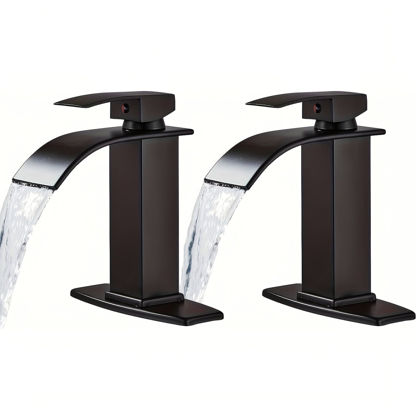 Waterfall Bathroom Sink Faucet, Single Hole or 3-Hole Mixer Tap with 6" Deck Plate, Ceramic Valve