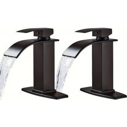 Waterfall Bathroom Sink Faucet, Single Hole or 3-Hole Mixer Tap with 6" Deck Plate, Ceramic Valve