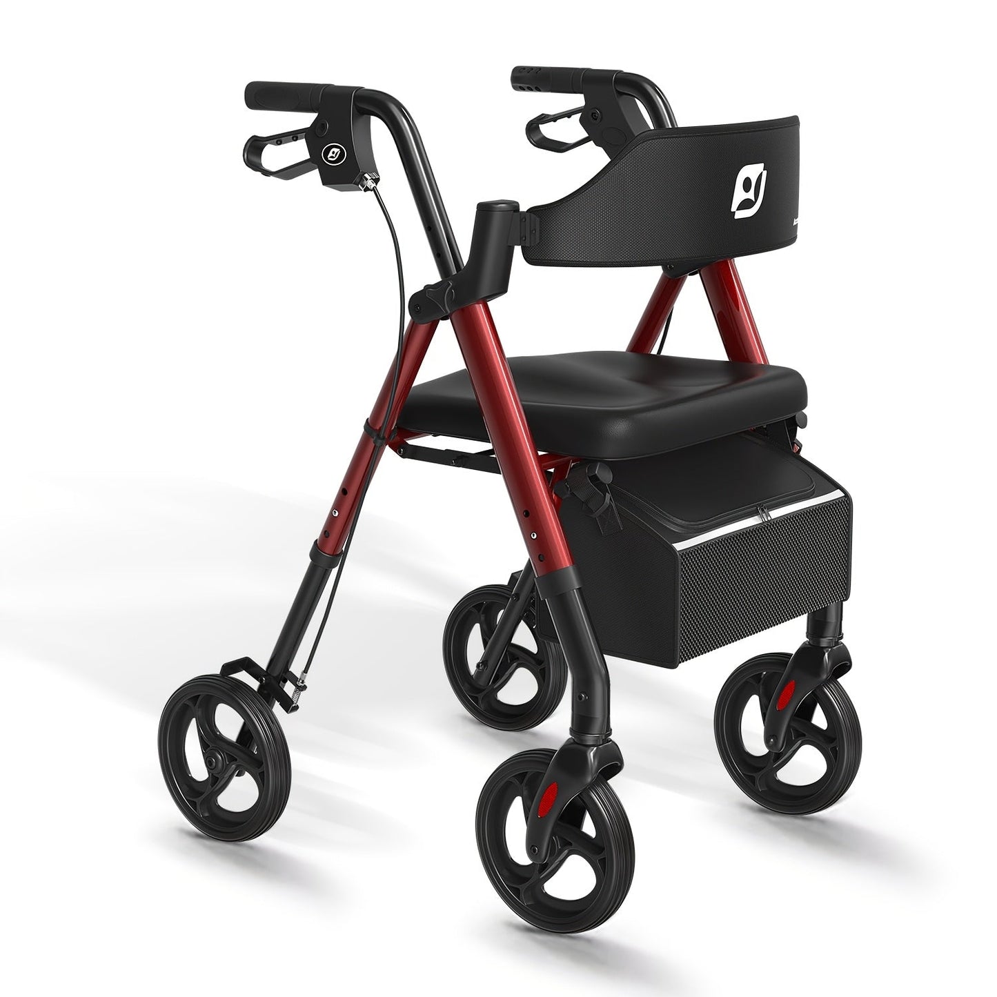 Rollator Walker for Seniors Foldable with 8-Inch Big Wheels, Durable Aluminum Rolling Walker with Backrest & Dual Adjustable Height