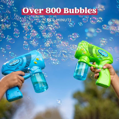 3-Pack Bubble Gun Blower with 3 Pre-Loaded Solution Refills, Hand-Powered, Color-Changing Bubbles
