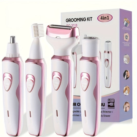 Electric Shaver for Women 4-in-1 Rechargeable Grooming Kit – Painless Hair Remover Eyebrow Trimmer Nose Hair Bikini Trimmer