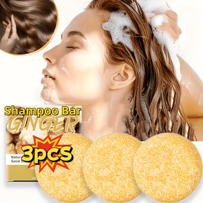 Ginger Shampoo Bar 3pcs × 60g – Natural Handmade Solid Shampoo Bar, Sulfate-Free, Paraben-Free & Vegan | Scalp Stimulating Ginger Formula