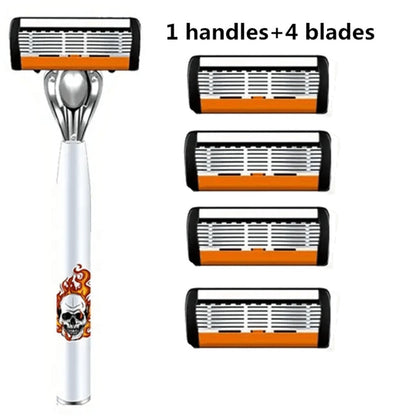 Men's Safety Razor with Replacement Blades - Anti-Slip Stainless Steel Handle Shaver for Beard & Sideburns