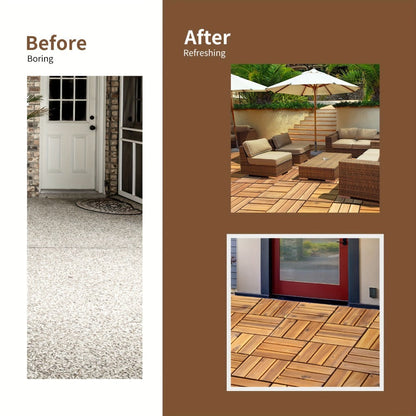 Interlocking Acacia Wood Deck Tiles 27-Pack – 12x12 Inch Oil-Finished Slat Tiles, Covers 27 Sq Ft, Tool-Free Install, for Patio, Balcony