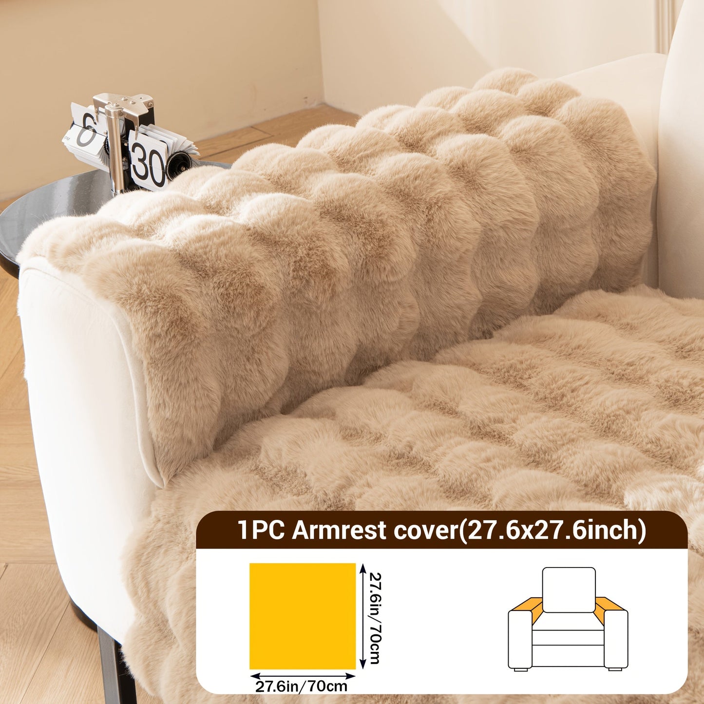Sofa Cover Bubble Faux Rabbit Fur Panels with Silicone-Dot Backing for Seat, Armrest or Backrest