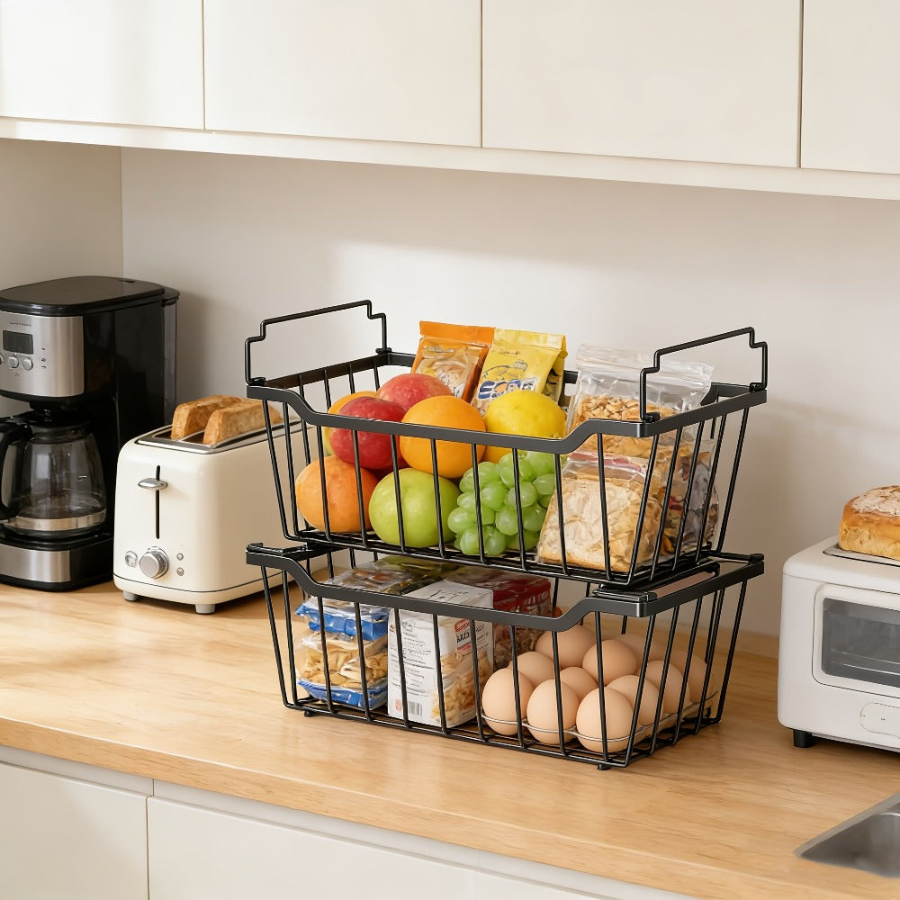 Freezer Organizer Bins Stackable with Foldable Handle - Chest Freezer Storage Baskets Rack, Space Saving Refrigerator Organizer Bins