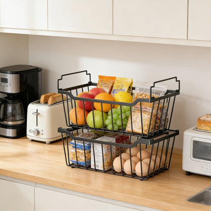 Freezer Organizer Bins Stackable with Foldable Handle - Chest Freezer Storage Baskets Rack, Space Saving Refrigerator Organizer Bins